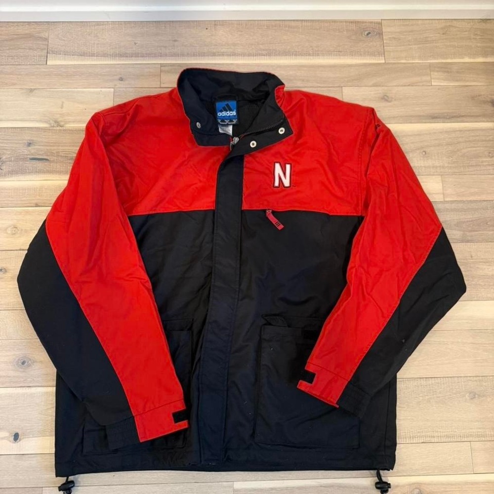 Vtg Adidas Nebraska Huskers red & black windbreaker jacket Size XL